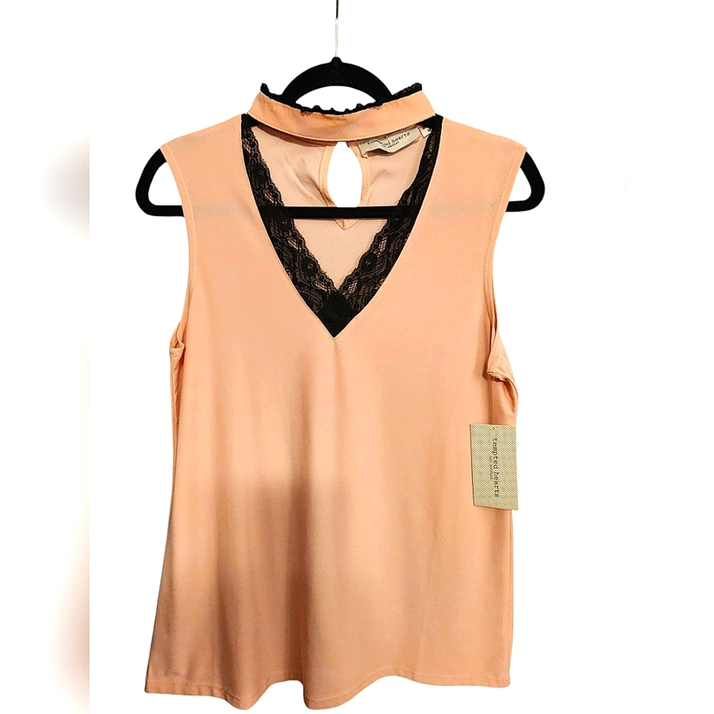 Tempted Hearts Pink Top with Black Lace Detail